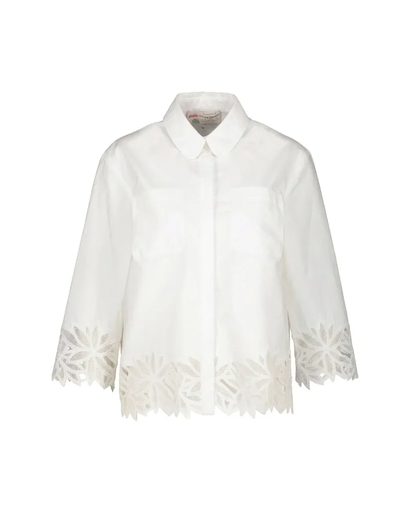 Maison Common Damen Bluse aus bestickter Baumwolle Weiss