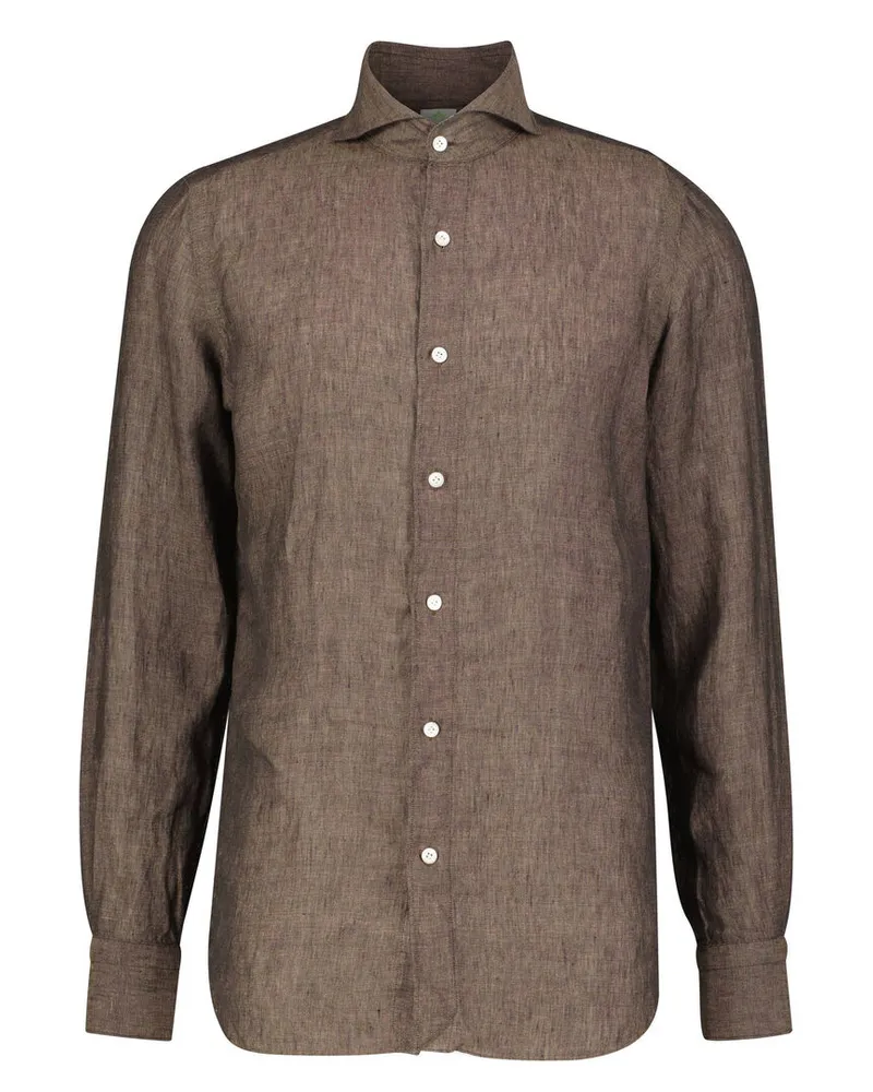 Finamore 1925 Herren Hemd aus Leinen Braun