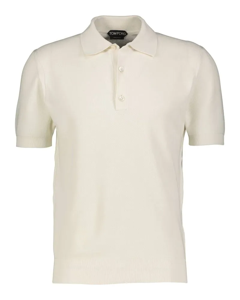 Tom Ford Herren Poloshirt aus Baumwolle und Seide Weiss