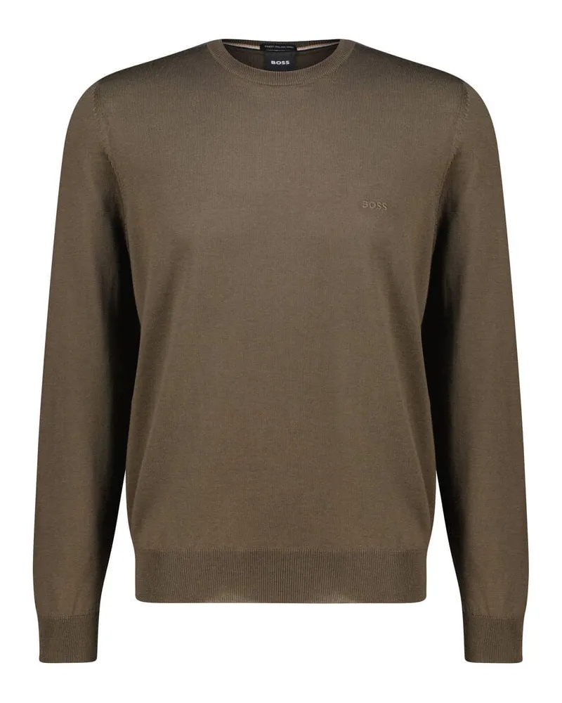HUGO BOSS Herren Strickpullover BOTTO-L aus Schurwolle Dunkelgrün