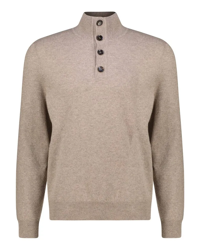 Brioni Herren Kaschmirpullover mit Troyerkragen Taupe