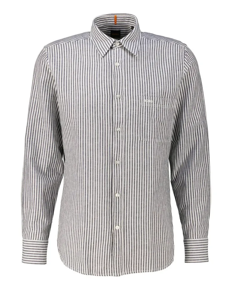 HUGO BOSS Herren Hemd mit Leinen RELEGANT Regular Fit Weiss