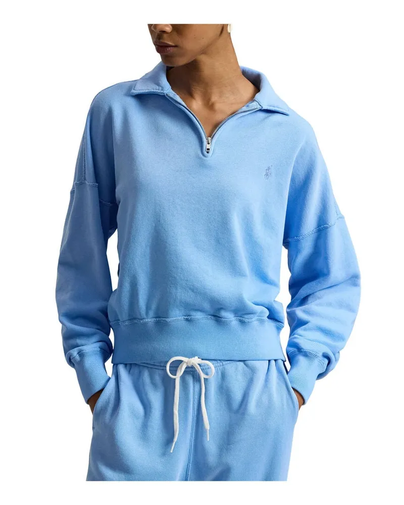 Ralph Lauren Damen Sweatshirt mit kurzem Reißverschluss Bleu