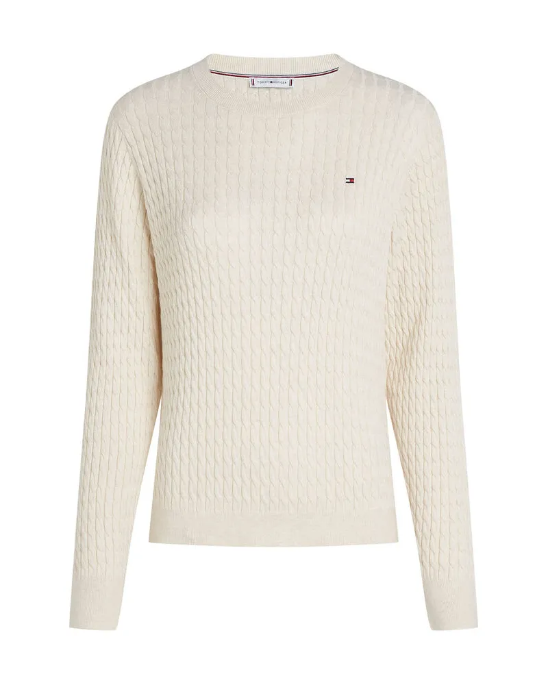 Tommy Hilfiger Damen Strickpullover aus Baumwolle mit Zopfmuster Regular Fit Kitt