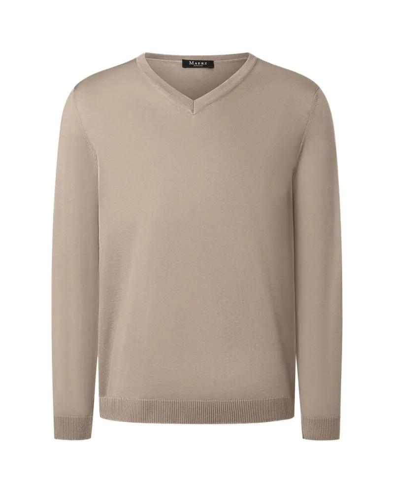 Maerz Herren Strickpullover aus Schurwolle Beige