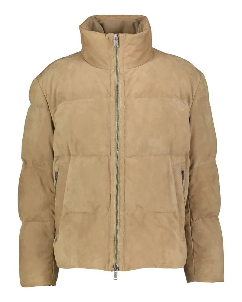 HUGO BOSS Herren Pufferjacke aus wasserabweisendem Veloursleder JOCAMP Khaki