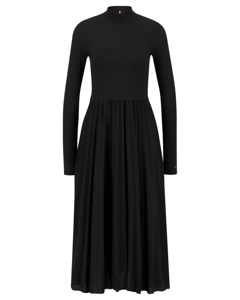 Tommy Hilfiger Damen Kleid RIB MIX F&F PLEATED Slim Fit Schwarz