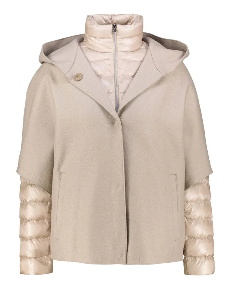 Herno Damen Daunenjacke wasserabweisend mit Cape aus Wolle Sand