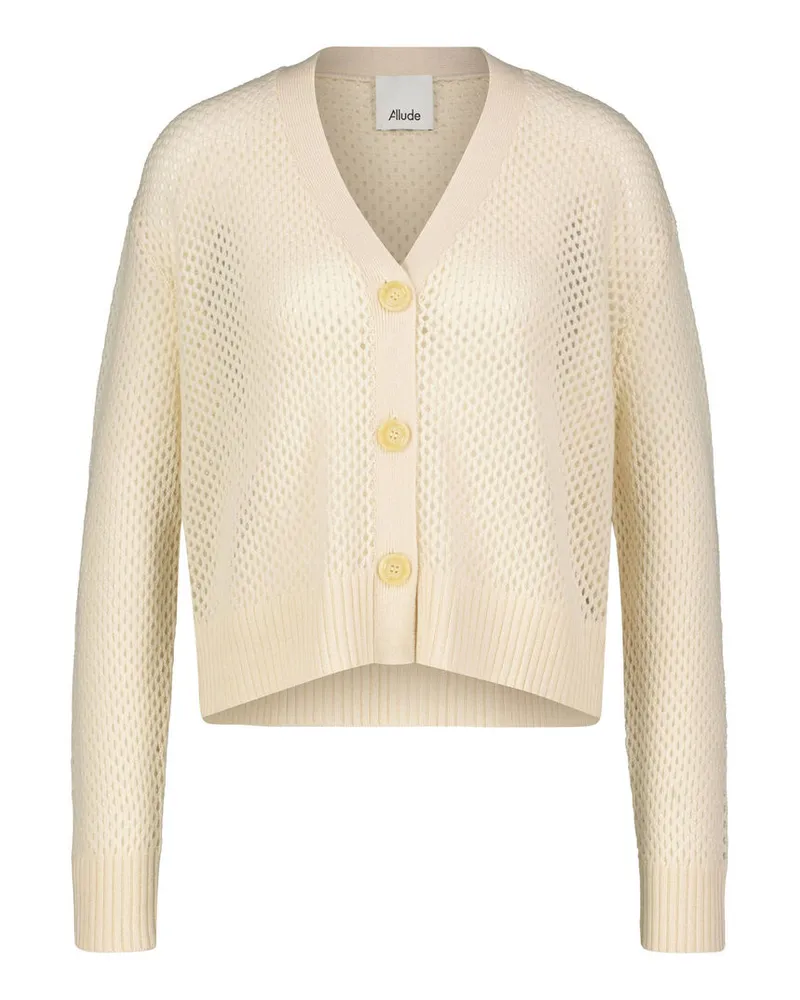 ALLUDE Damen Cardigan aus Wolle und Kaschmir Offwhite