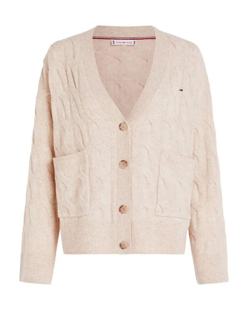 Tommy Hilfiger Damen Strickjacke SOFT WOOL CABLE CARDIGAN Beige