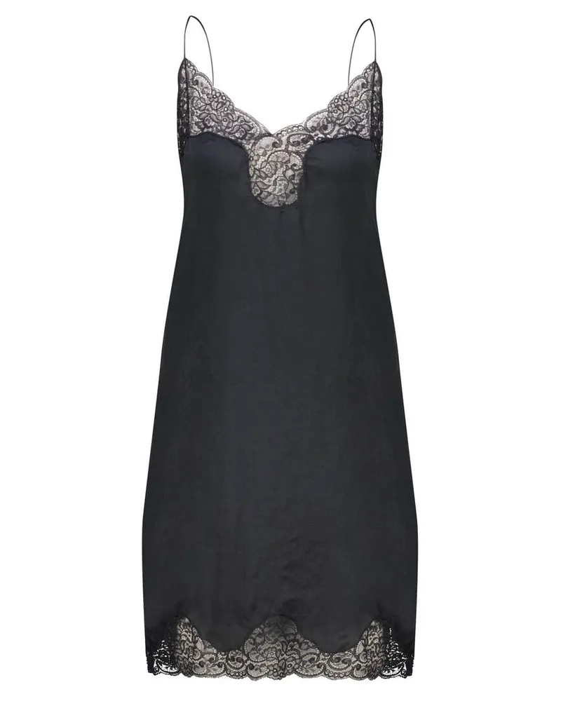 Saint Laurent Damen Slipkleid mit Spitzenbesatz Schwarz