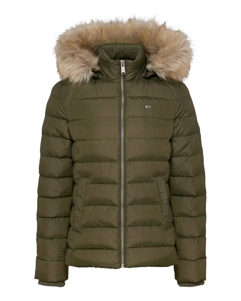 Tommy Hilfiger Damen Daunenjacke mit Kapuze und Kunstpelzbesatz Slim Fit Grün