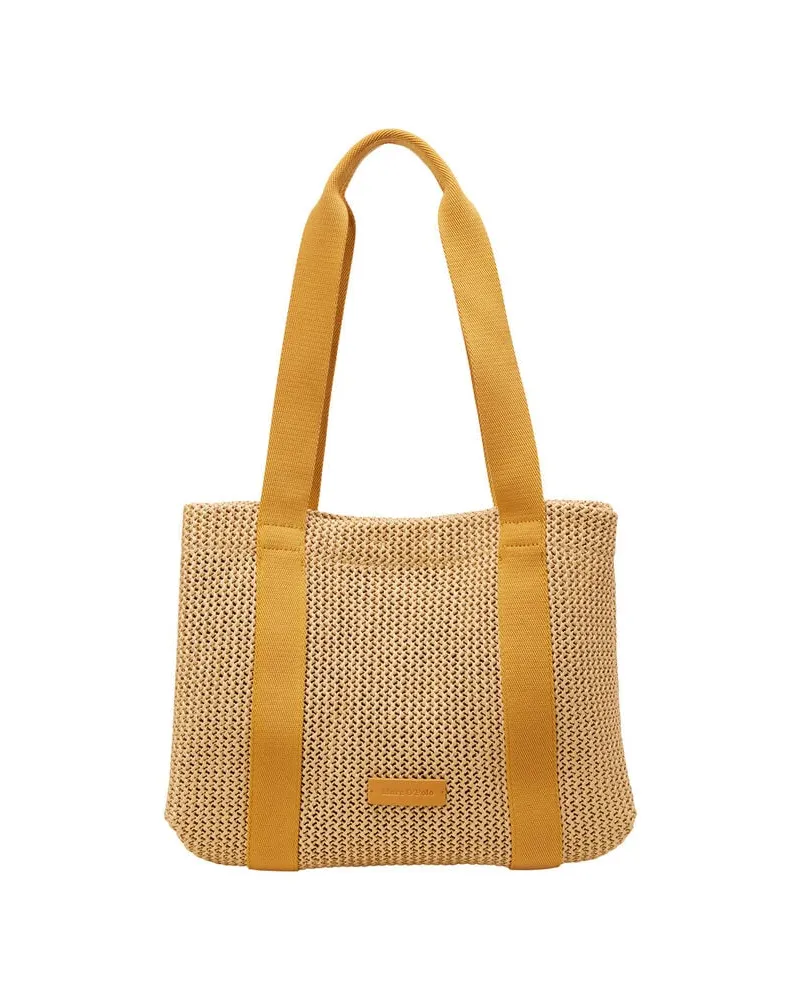 Marc O'Polo Damen Shopper M in Crochet-Raffia-Bast-Optik Gelb