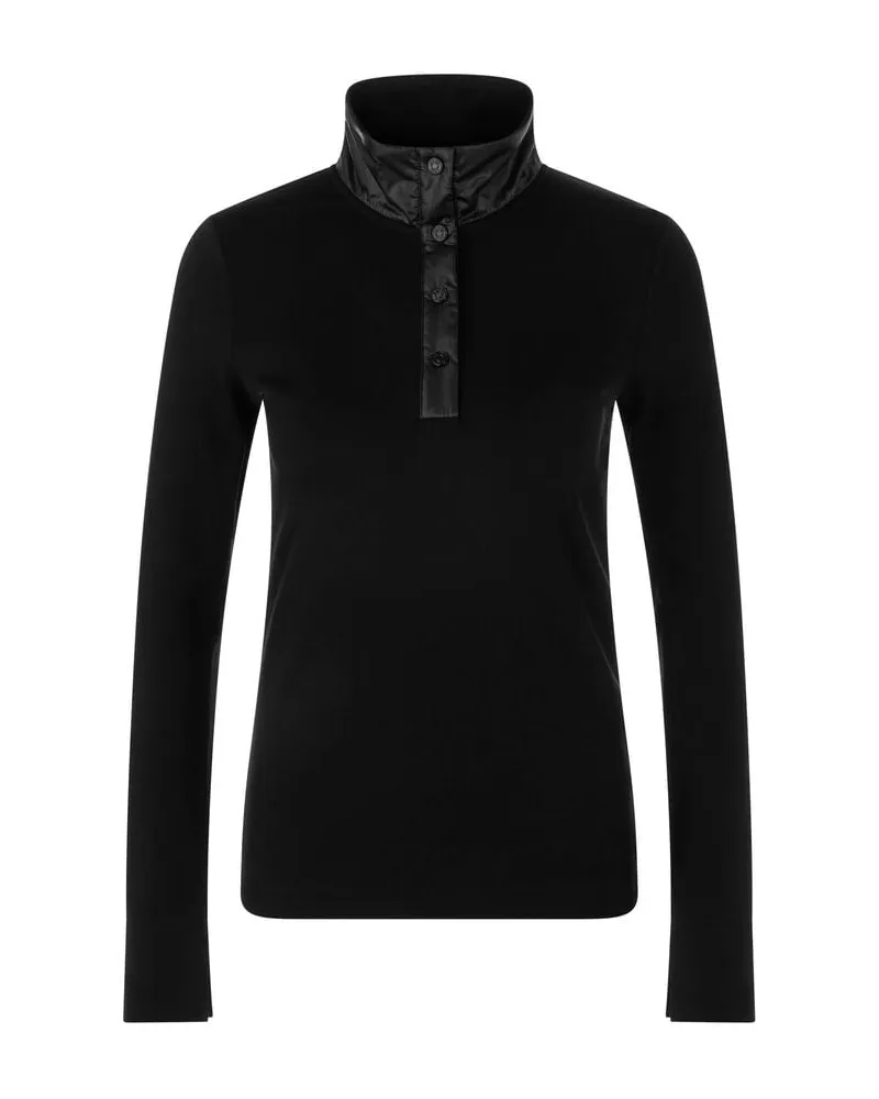 Marc Cain Damen Langarmshirt mit glänzendem Kragen Schwarz