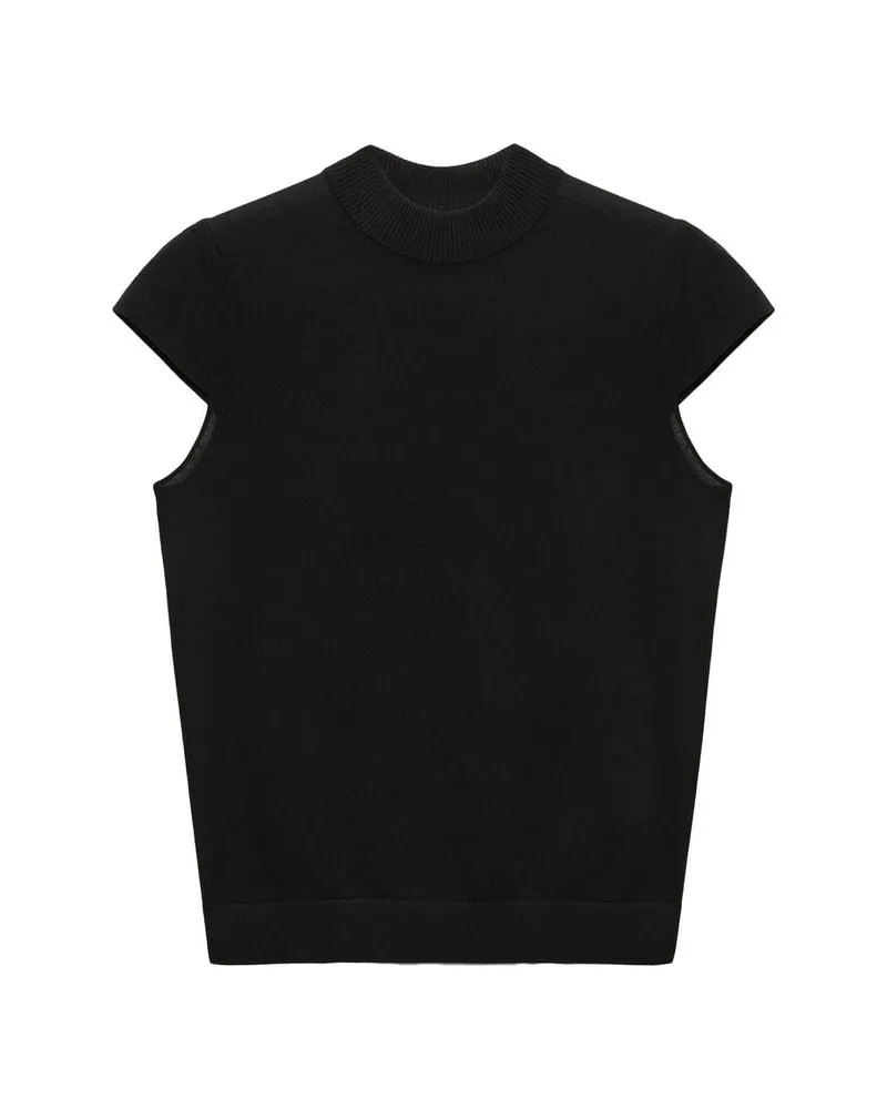 Dorothee Schumacher Damen Kurzarm-Strickpullover aus Schurwolle mit Seide ESSENTIAL EASE Schwarz