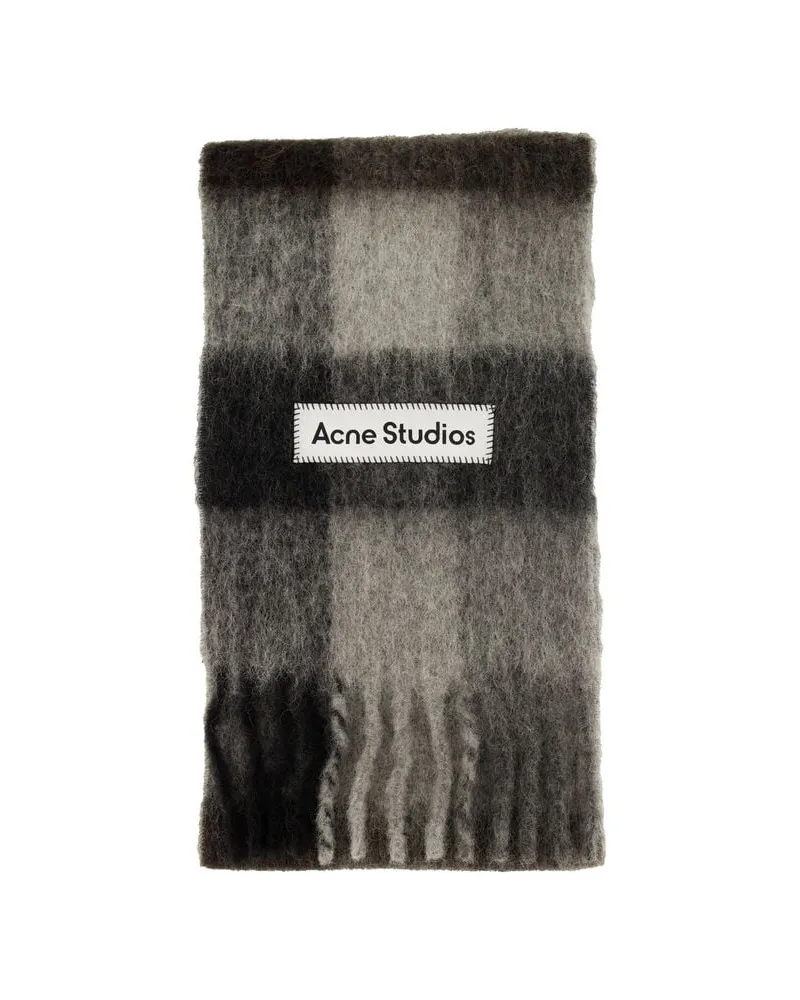 Acne Studios Schal mit Alpaka, Wolle und Mohair BRUSHED CHECKED LOGO Schwarz