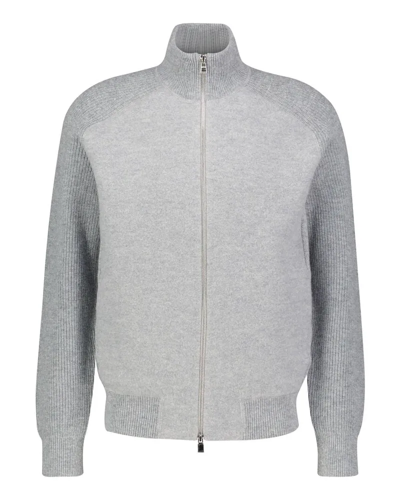 HUGO BOSS Herren Strickjacke aus Schurwolle H-HIBISCO Silber