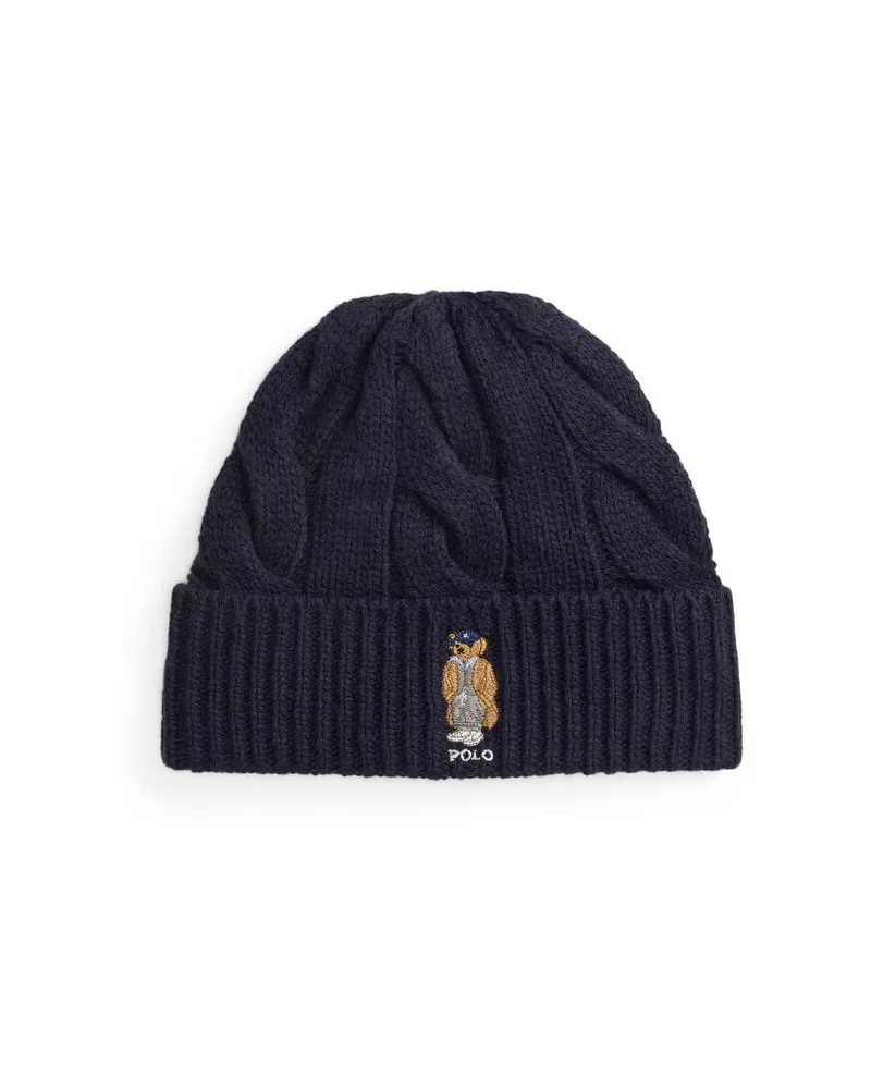 Ralph Lauren Damen Strickmütze mit Polo Bear Navy