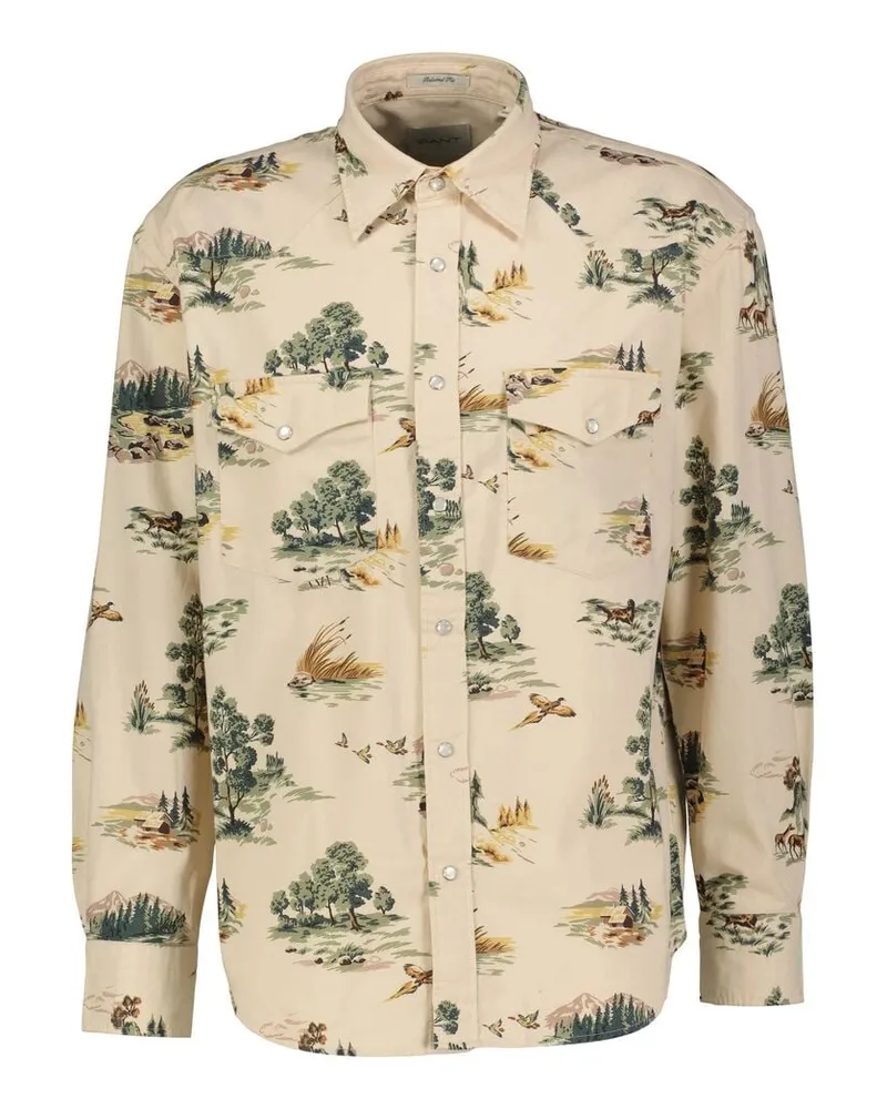 Gant Herren Freizeithemd mit Print RODEO Relaxed Fit Offwhite