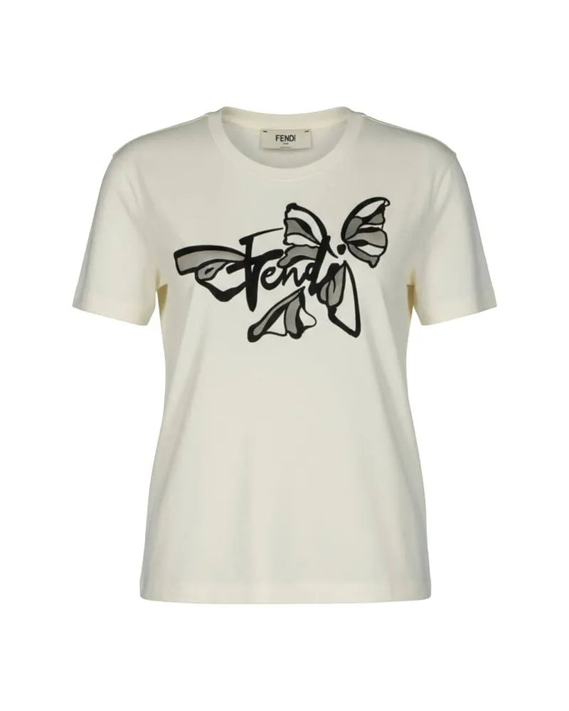 Fendi Damen T-Shirt mit Stickereien Offwhite