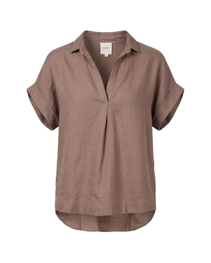 pure Damen Leinenbluse Trüffel