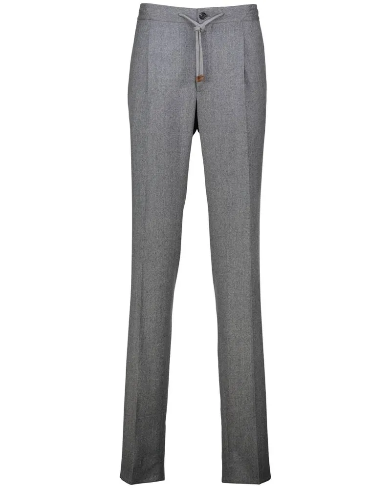 Incotex Herren Bundfaltenhose aus Woll-Flanell Slim Fit Grau