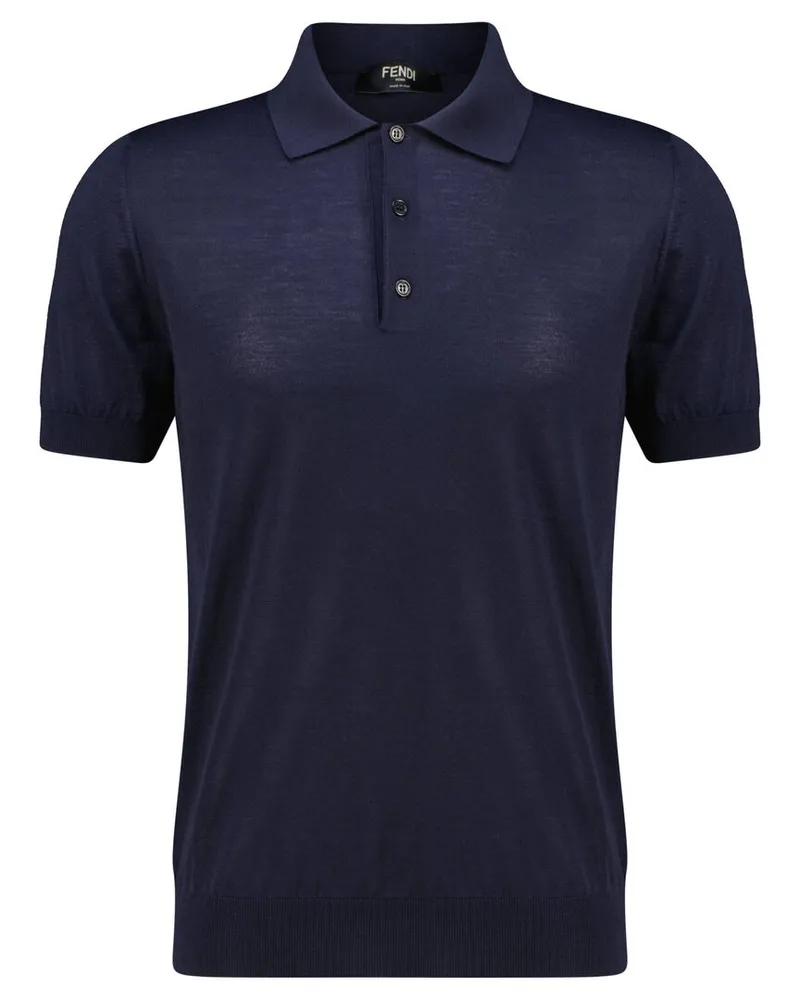 Fendi Herren Strickpoloshirt mit Wolle Marine