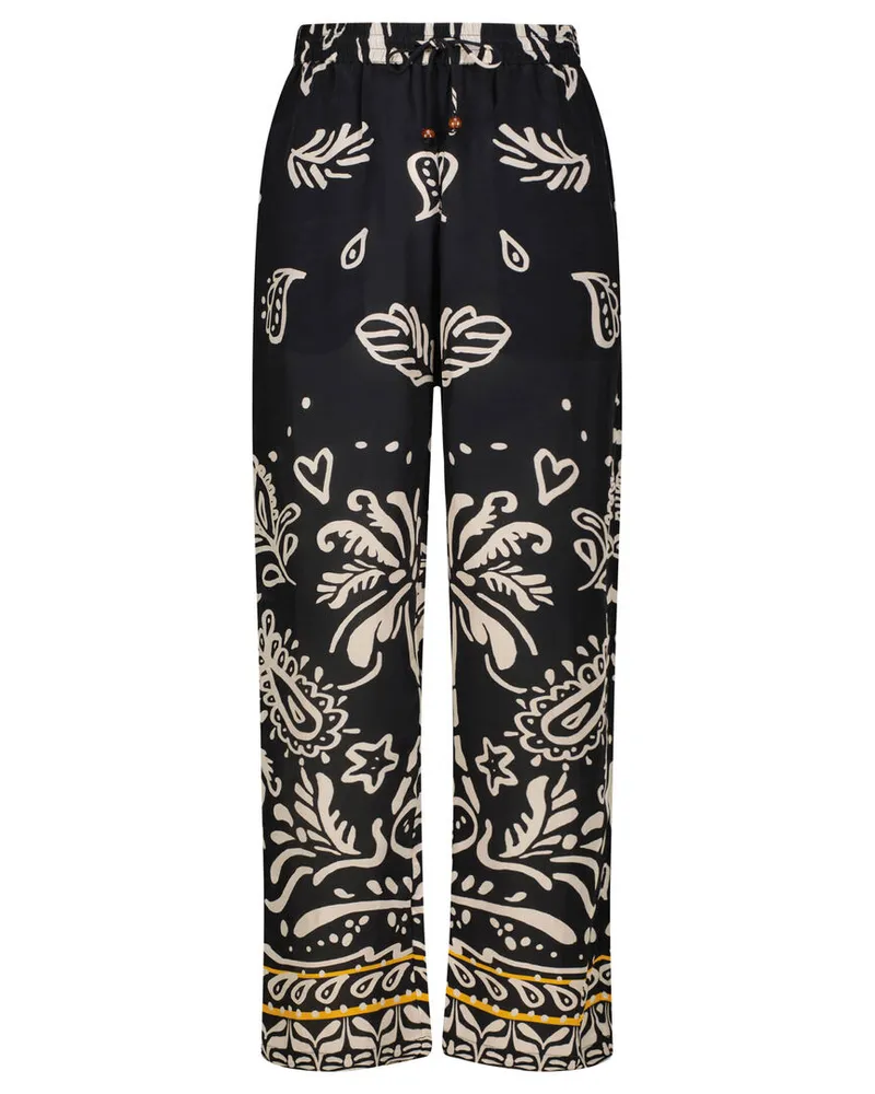 Frogbox Damen Hose mit Print Schwarz