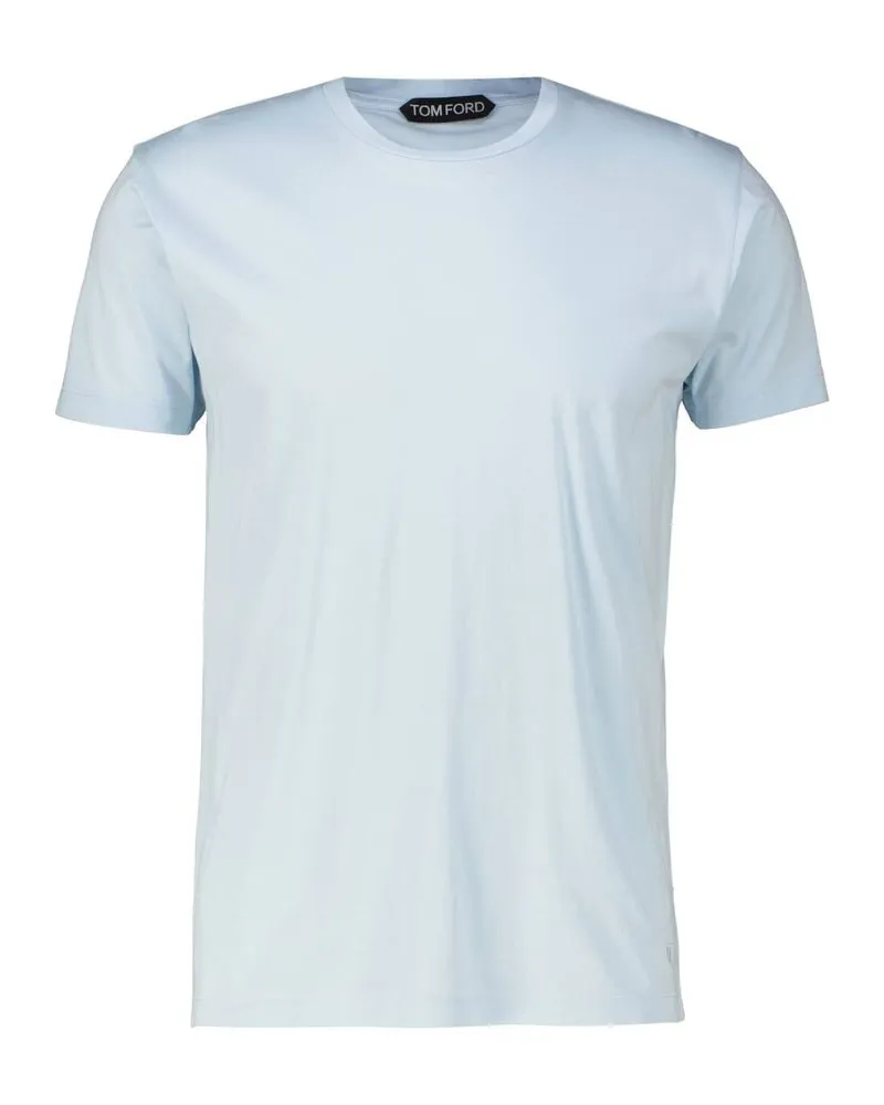 Tom Ford Herren T-Shirt aus Baumwolle und Seide Bleu