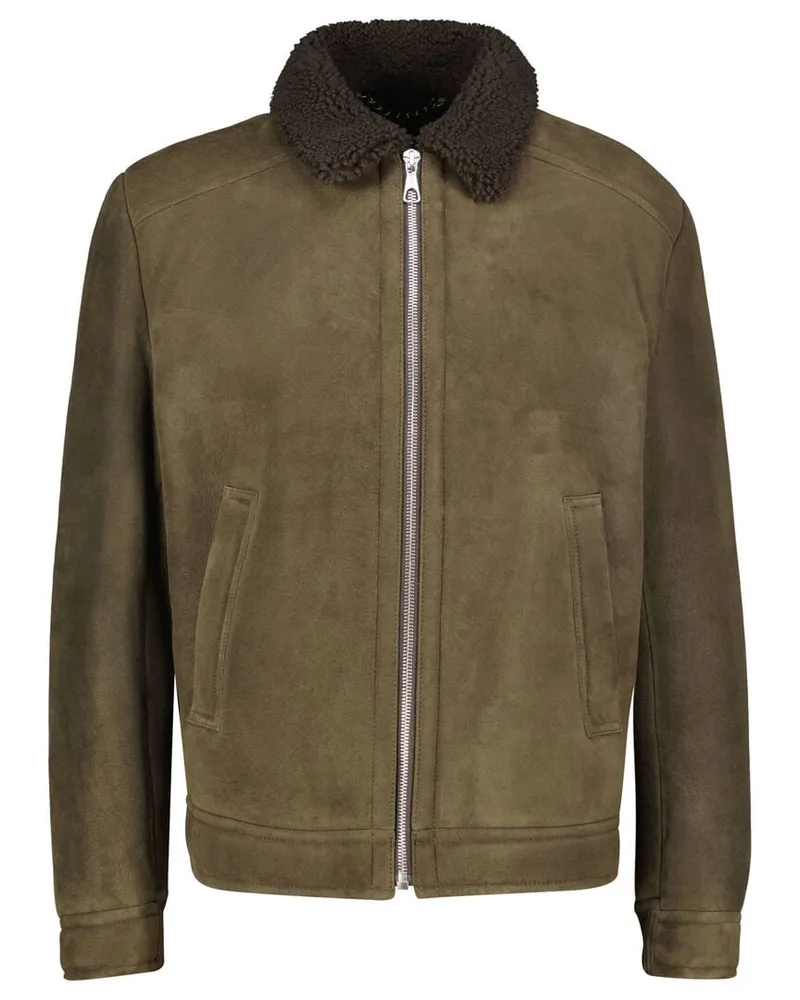 Drykorn Herren Lederjacke GORANO mit Lammfell Relaxed Fit Grün