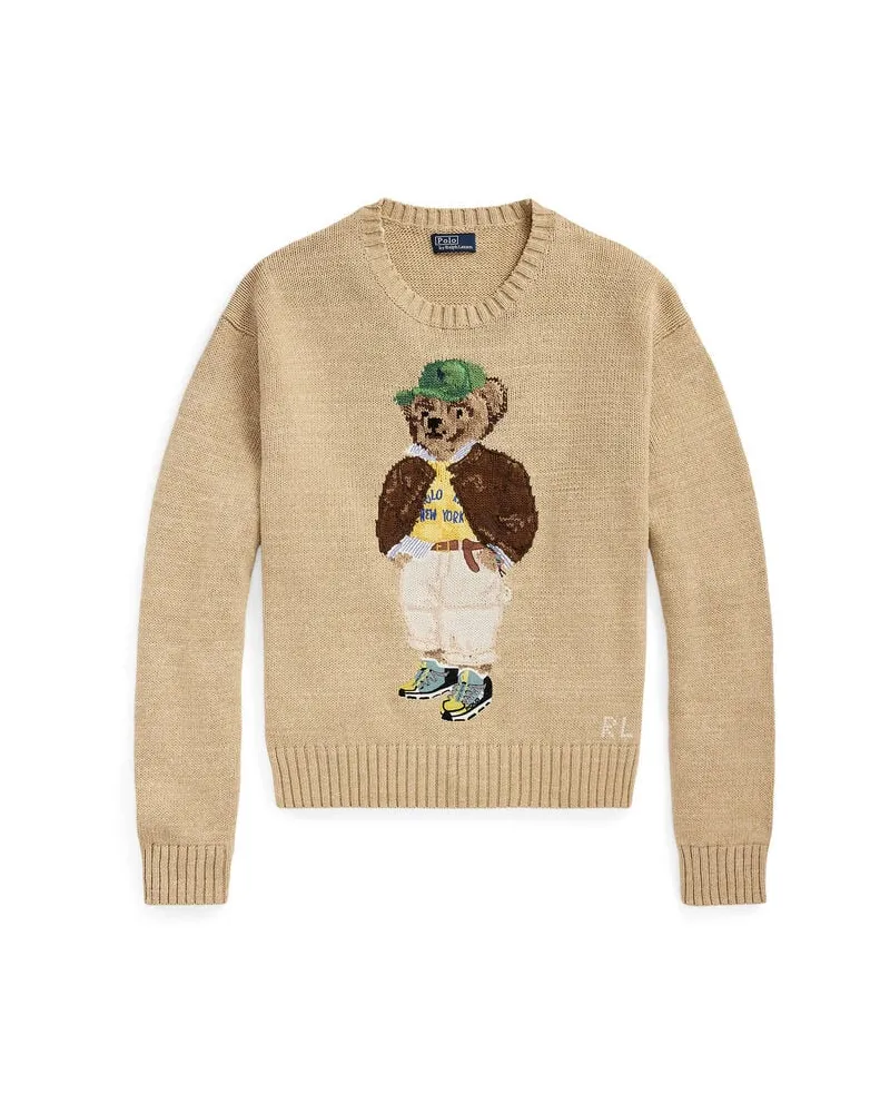 Ralph Lauren Damen Strickpullover aus Baumwolle mit Polo Bear Camel