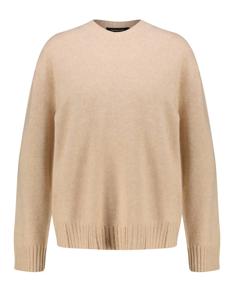 Fabiana Filippi Damen Strickpullover mit Schmuckstein-Besatz Offwhite