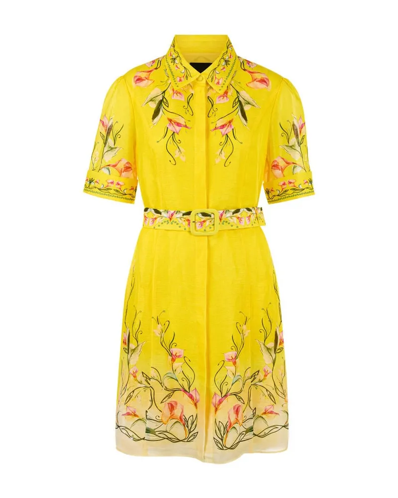 Marc Cain Damen Kleid aus Leinen-Seidenmix Gelb