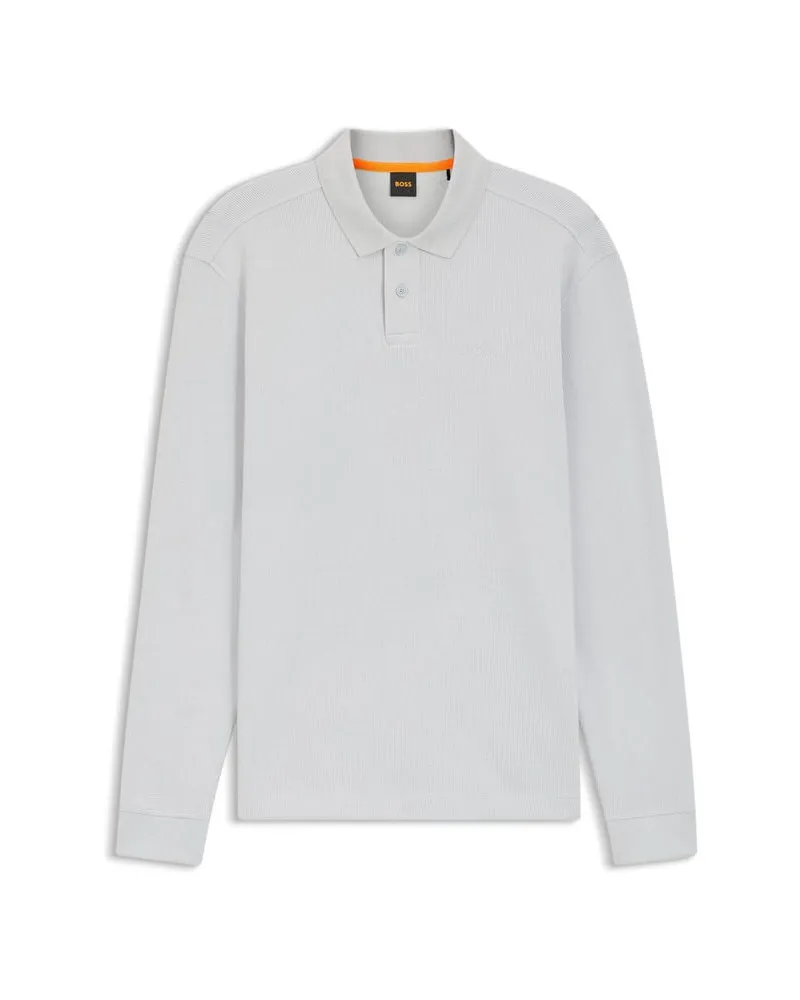 HUGO BOSS Herren Poloshirt  PETEMPESTOLONG Regular Fit Langarm Grau