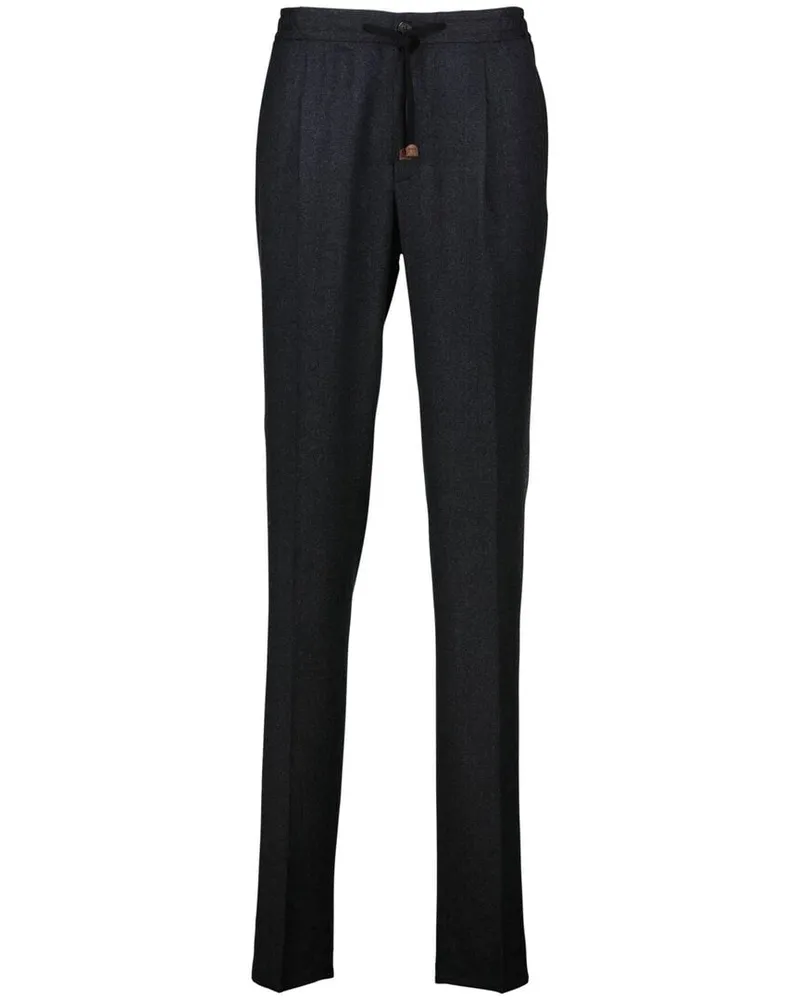Incotex Herren Bundfaltenhose aus Woll-Flanell Slim Fit Anthrazit