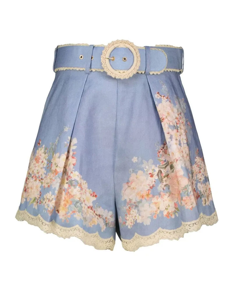 Zimmermann Damen Leinenshorts mit Spitzenbesatz CASCADIAN TUCK Bleu