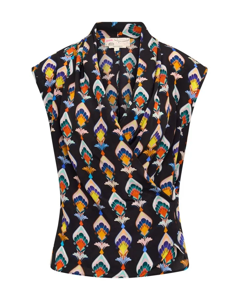 Maison Common Damen Seidenbluse Allover-Print Schwarz