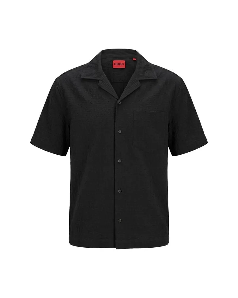 HUGO BOSS Herren Kurzarmhemd EXOLINO Oversized Fit Schwarz