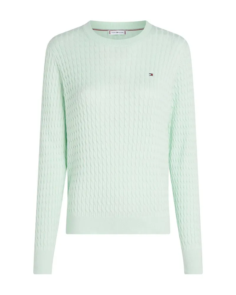Tommy Hilfiger Damen Strickpullover aus Baumwolle mit Zopfmuster Regular Fit Grün