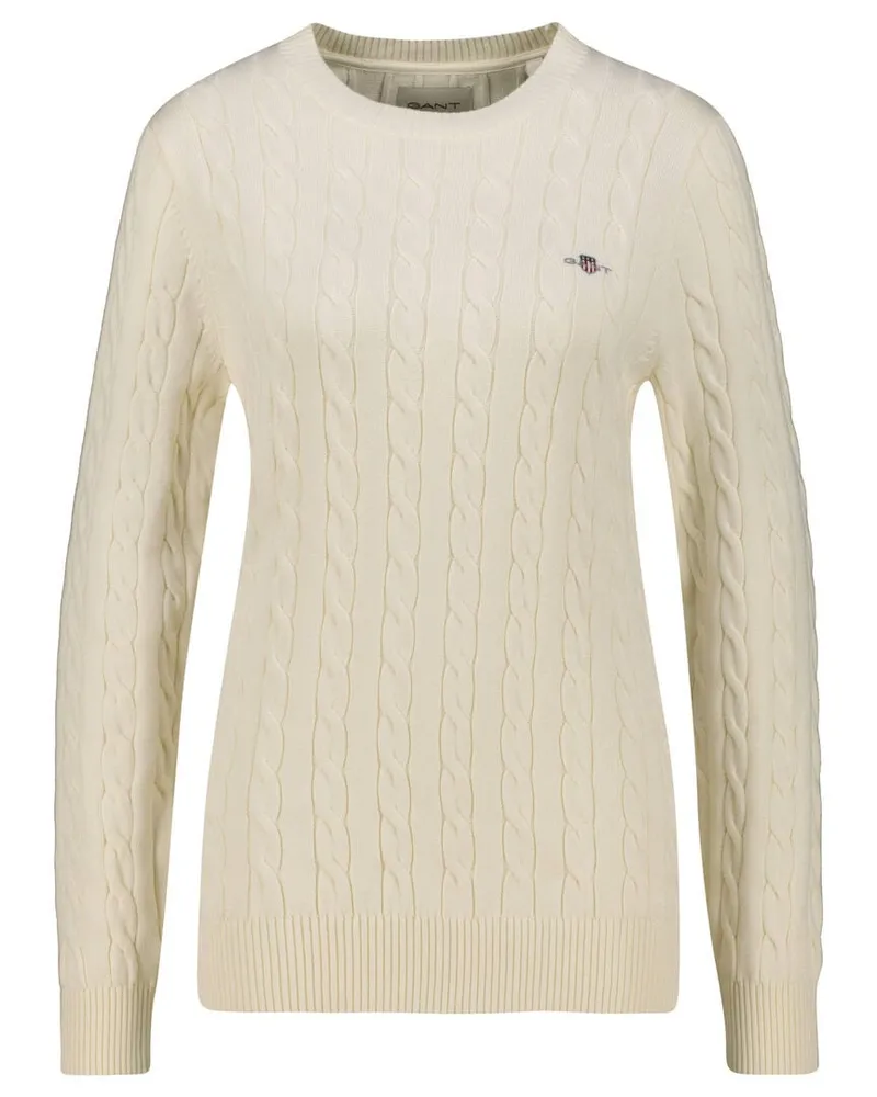 Gant Herren Strickpullover aus Baumwolle COTTON CABLE C-NECK Offwhite