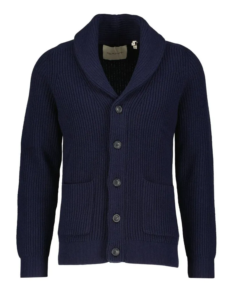 Gant Herren Strickjacke mit Schalkragen aus Woll-Mix Marine