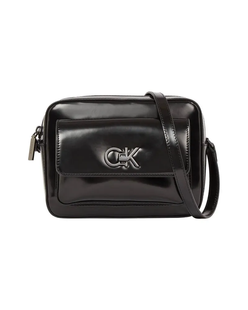 Calvin Klein Damen Umhängetasche RE-LOCK CAMERA BAG_SHINY Black