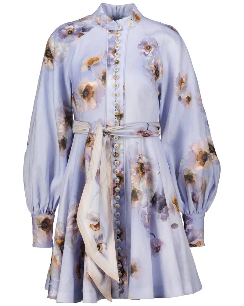 Zimmermann Damen Minikleid aus Leinen HYPNOTIC BUTTONED MINI DRESS Bleu