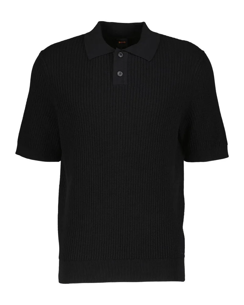 HUGO BOSS Herren Strick-Poloshirt aus Baumwoll-Mix AKOPPO Schwarz