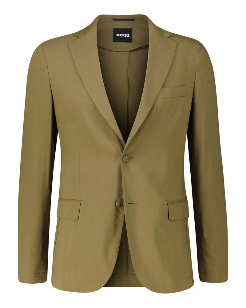 HUGO BOSS Herrn Sakko mit Leinen P-HANRY-FLAPS Slim Fit Oliv