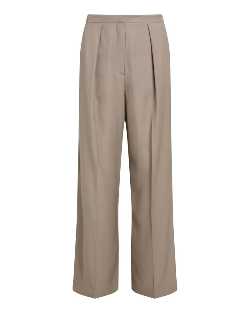 Calvin Klein Damen Bundfaltenhose mit Leinen TEXTURED VISCOSE WIDE LEG Beige