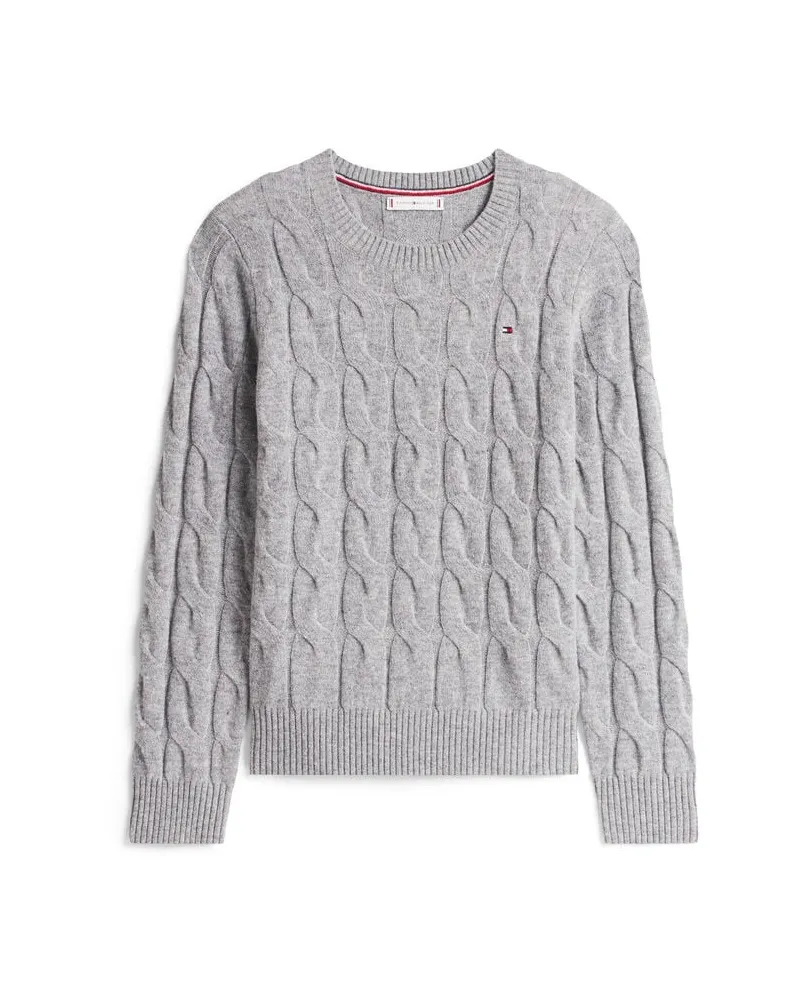 Tommy Hilfiger Damen Strickpullover aus Wolle mit Zopfmuster Grau