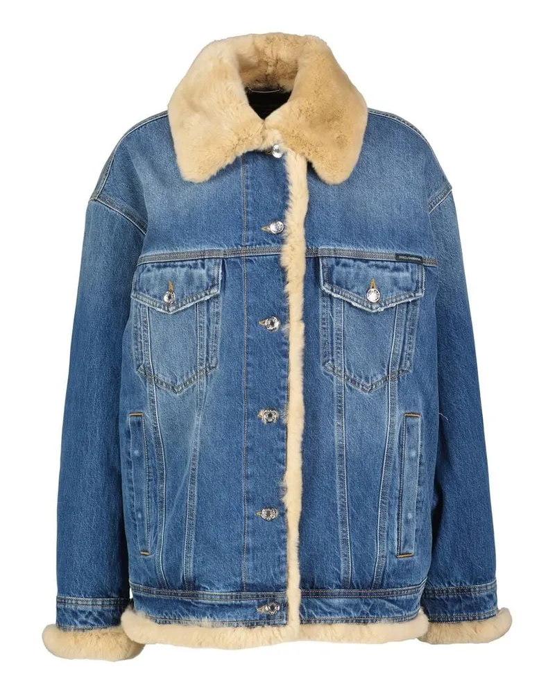 Dolce & Gabbana Damen Jeansjacke mit Kaninchenfell Blue