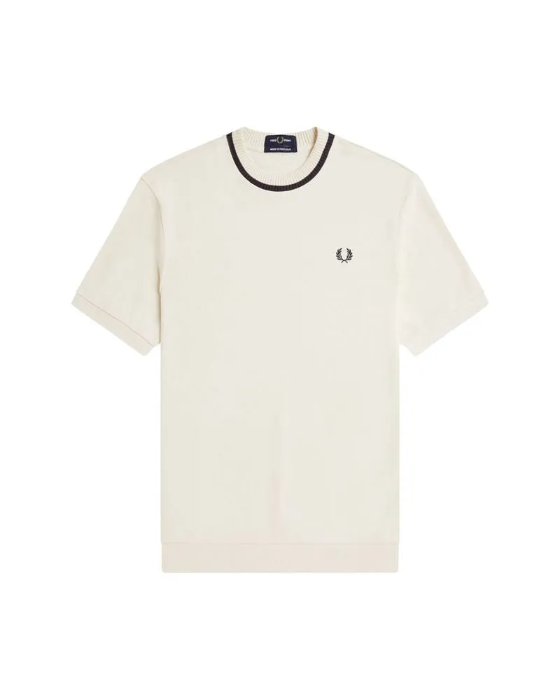 Fred Perry Herren T-Shirt aus Baumwolle CREW NECK PIQUE T-SHIRT Regular Fit Offwhite