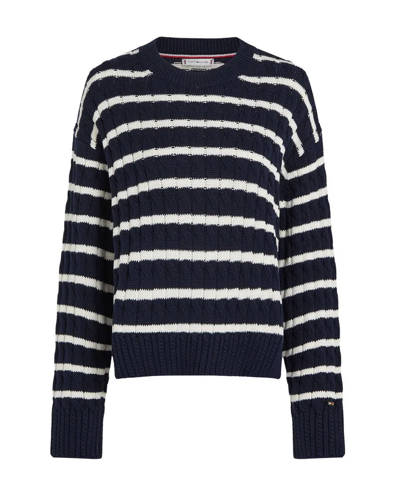 Tommy Hilfiger Damen Strickpullover SOFT COTTON CABLE Lagune